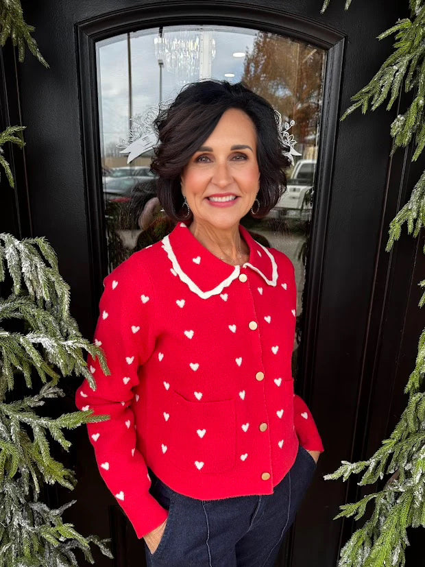 Heart Pointelle Peter Pan Cardigan