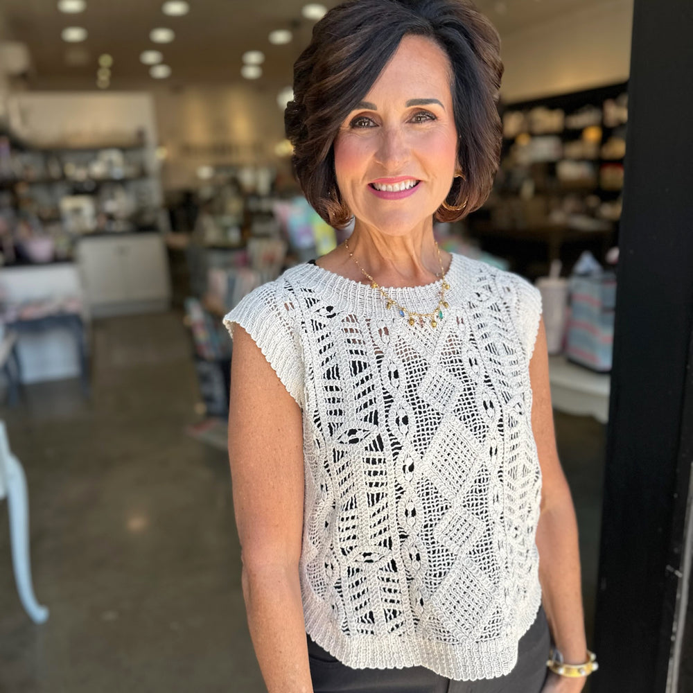Sand Baroque Crochet Sweater Top