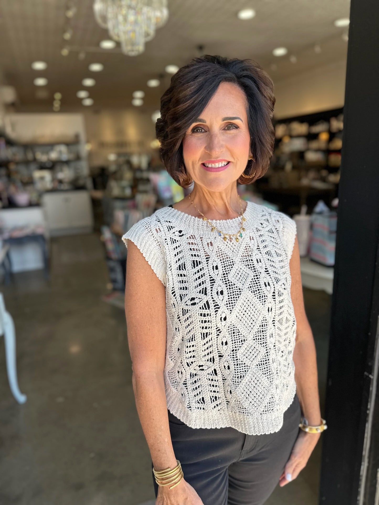 Sand Baroque Crochet Sweater Top
