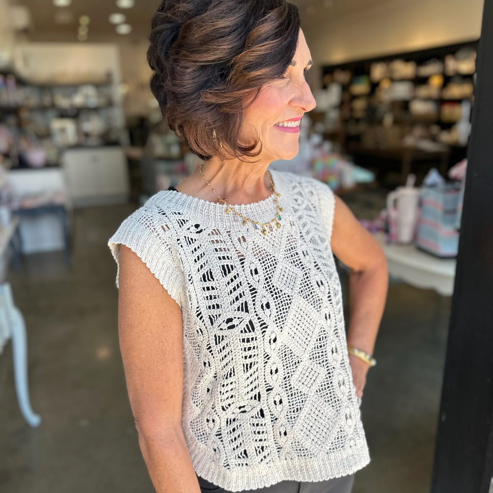 Sand Baroque Crochet Sweater Top