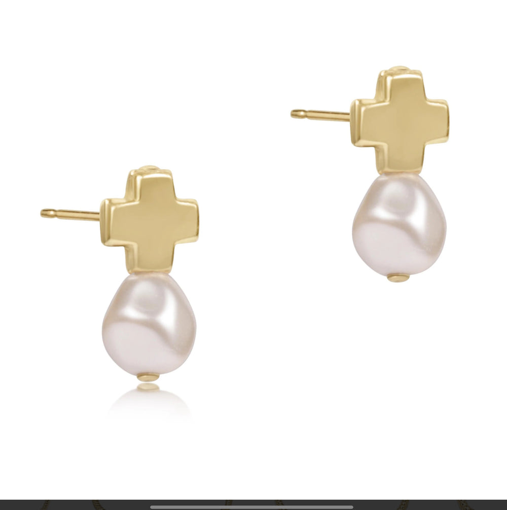 enewton Signature Cross Gold Stud Pearl Earring