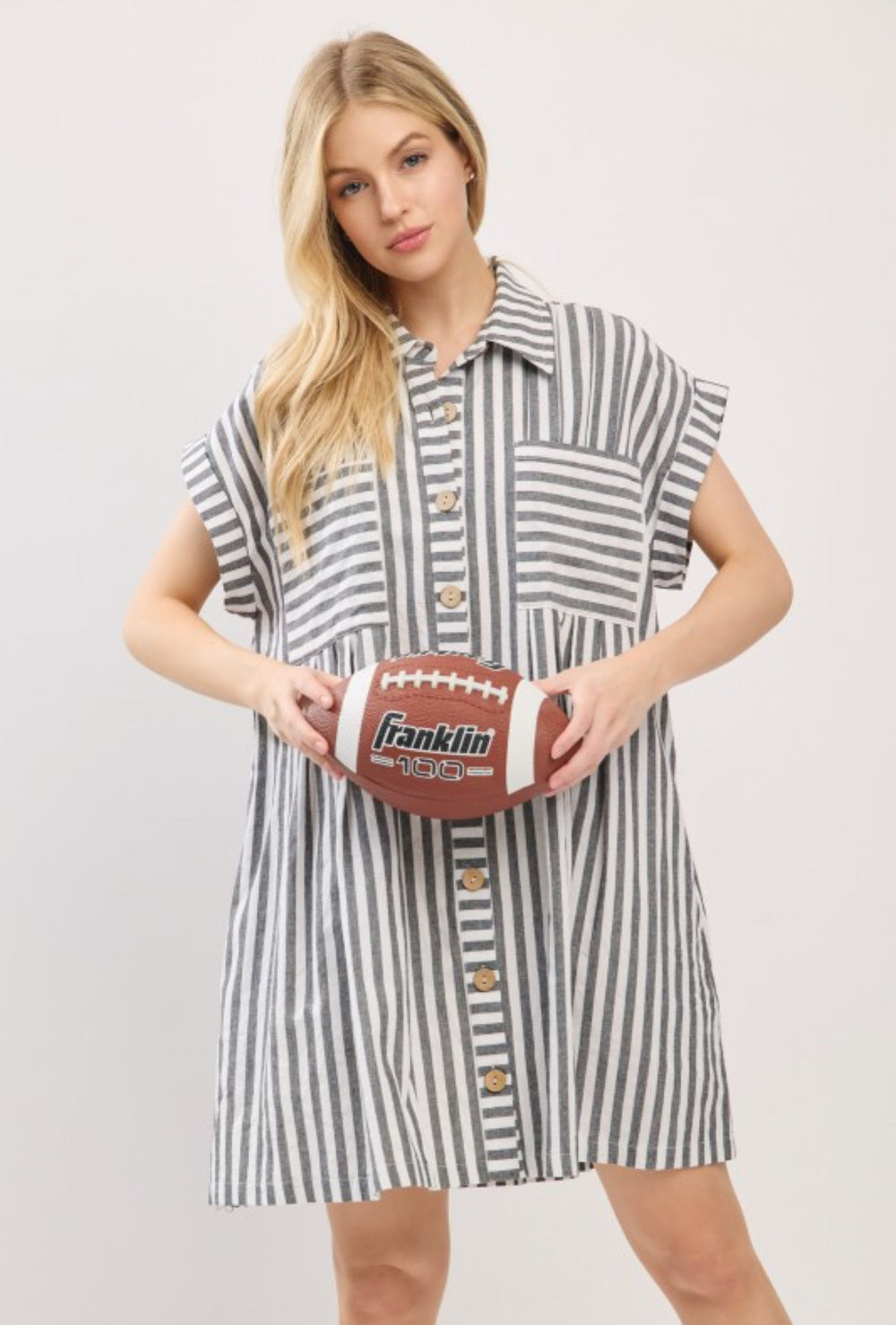 Charcoal Cotton Striped Tunic Dress