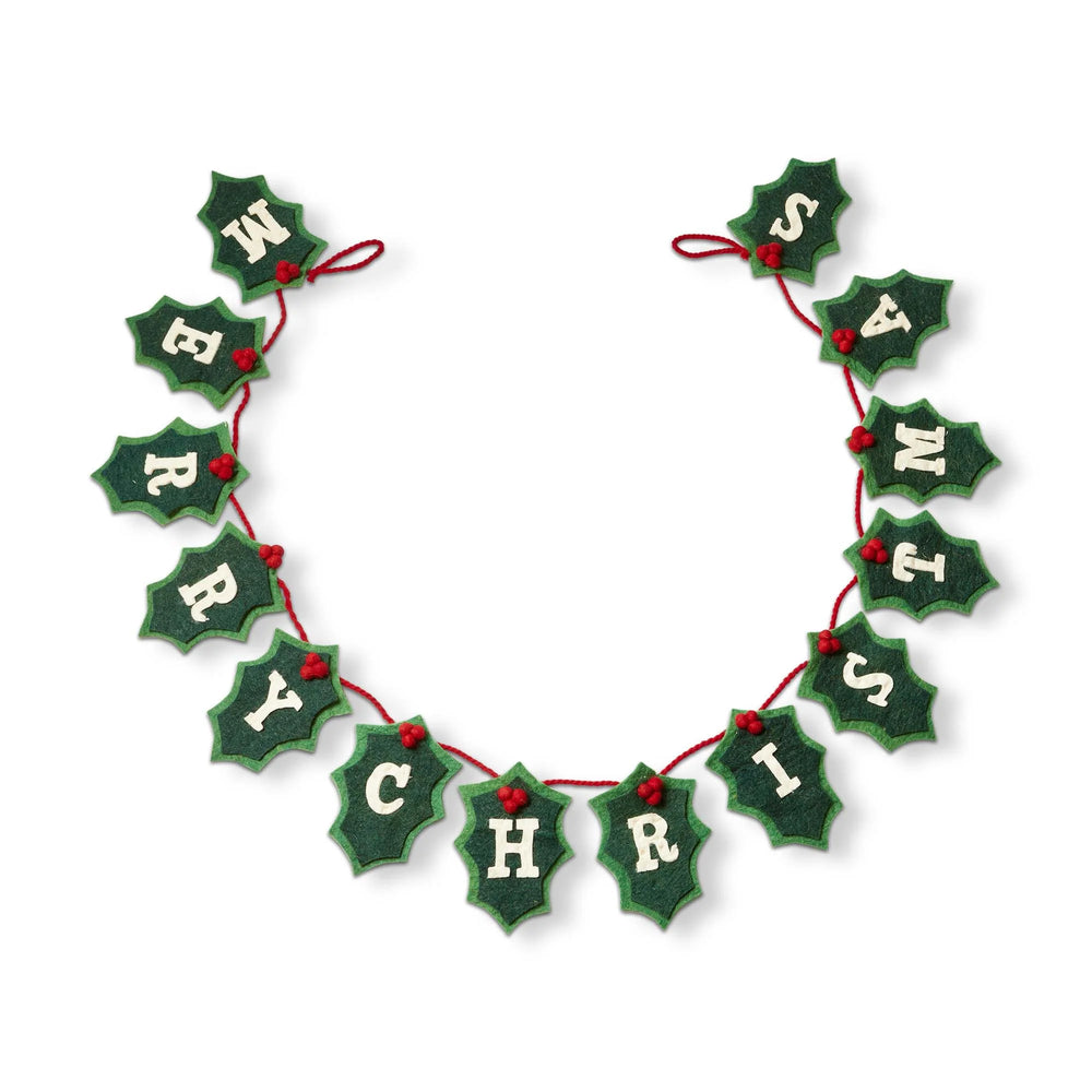 MERRY CHRISTMAS Holly Felt Garland