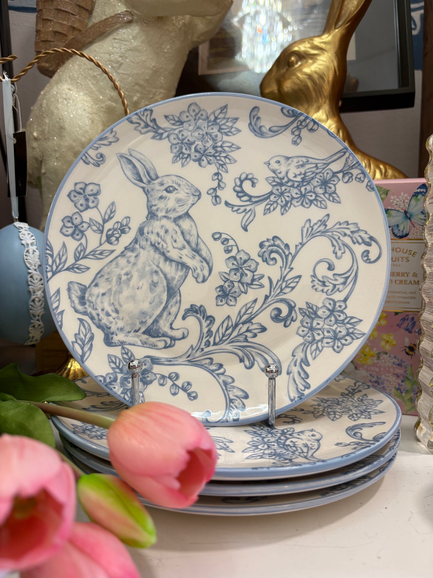 Blue and White Easter Bunny Plate