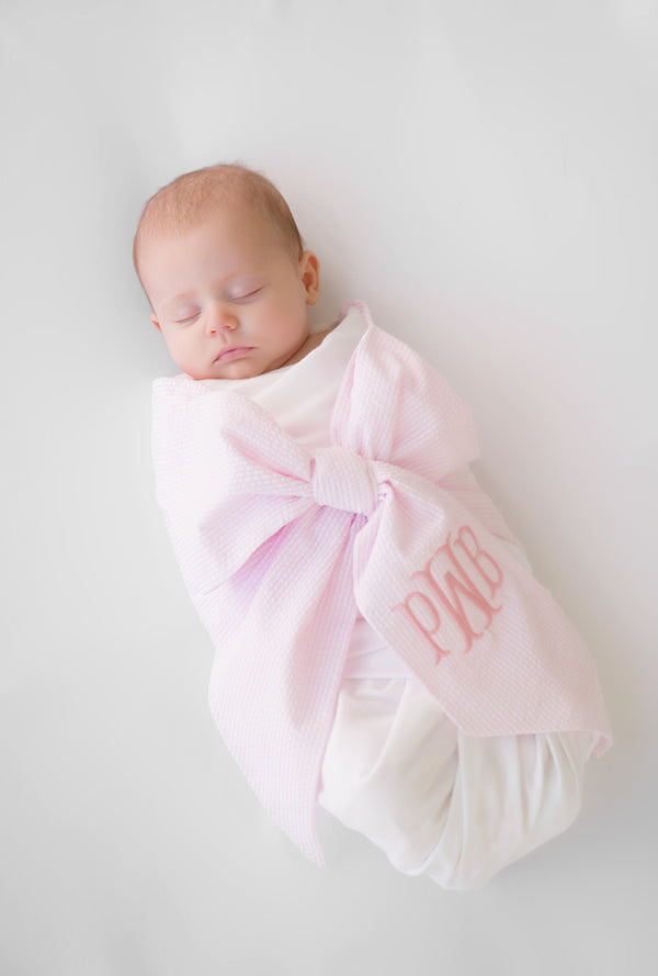 Pink Gingham Bow Swaddle