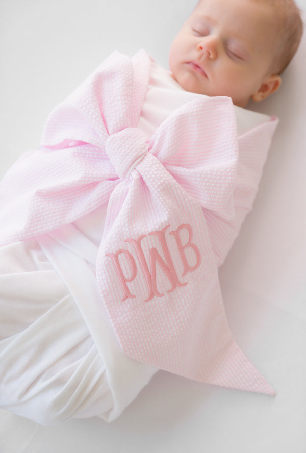 Pink Gingham Bow Swaddle