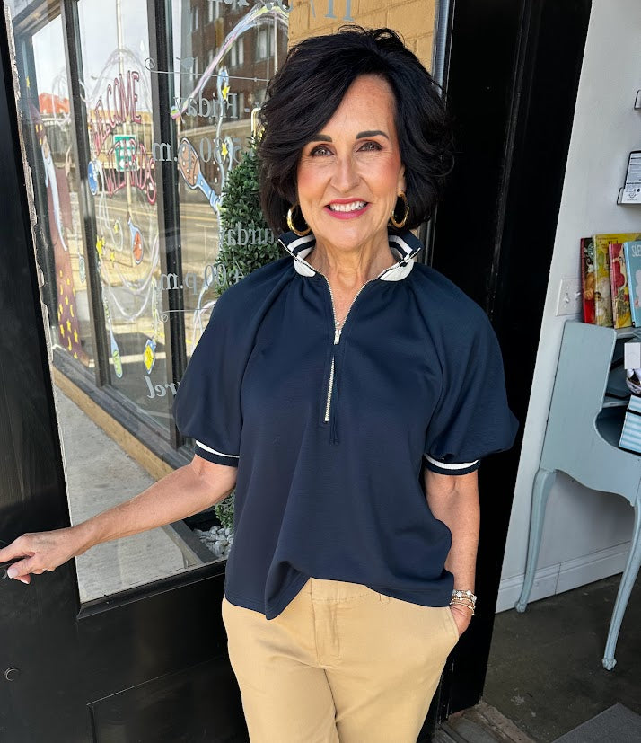 Blaire Navy Stripe Knit Top