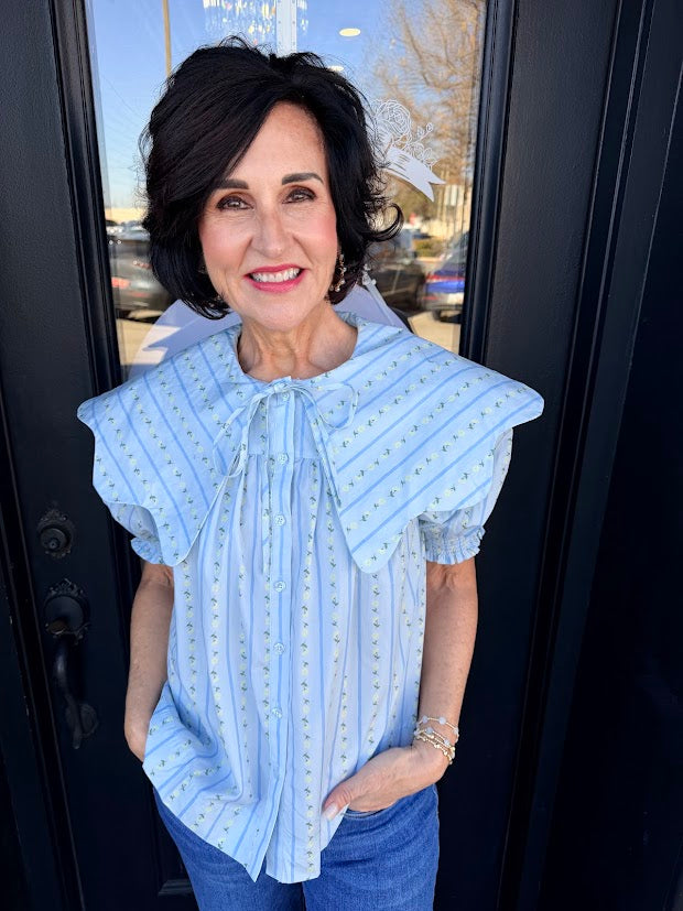 Karlie Floral Stripe Scallop Collar Blouse