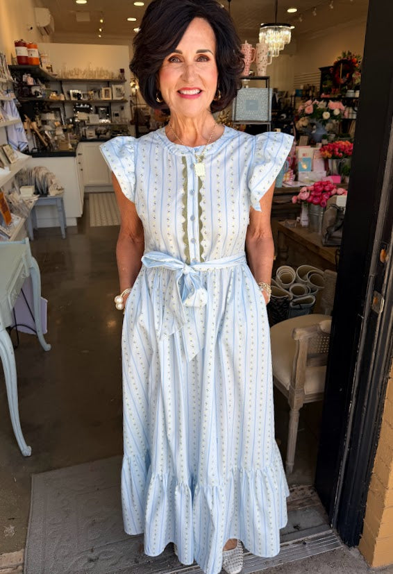 KARLIE Floral Stripe Ric Rac Maxi Dress Large KARLIE Floral Stripe Ric Rac Maxi Dress Large