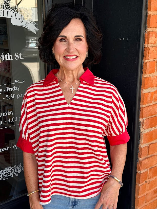 Cherry Stripe Collar Top