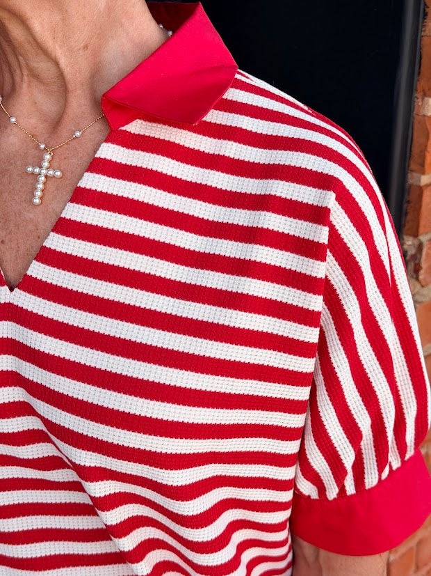 Cherry Stripe Collar Top