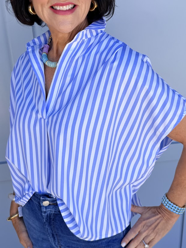 Karlie Blue Stripe V-neck Top