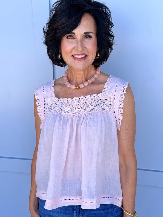 Pale Lilac Embroidered Sleeveless Top
