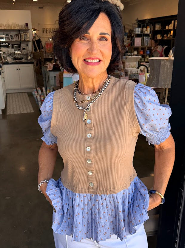 Perfect Pleated Polka Dot Top