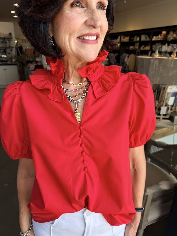 Charming Red Ruffle Top