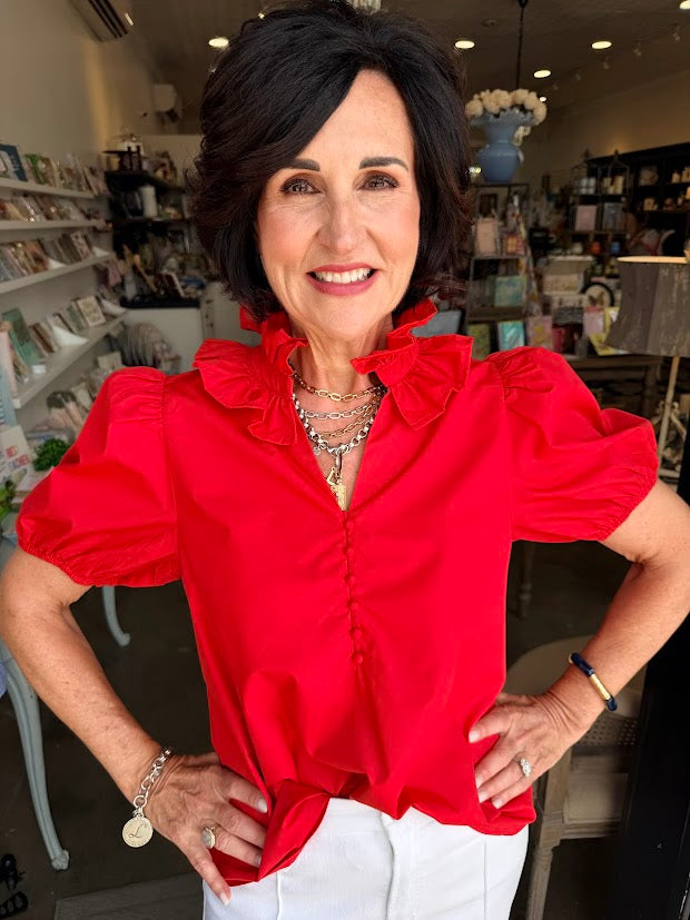 Charming Red Ruffle Top