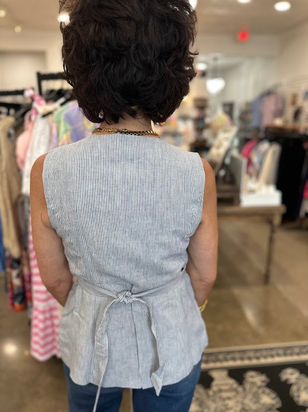 
                      
                        KARLIE Chambray Linen Strip Vest
                      
                    