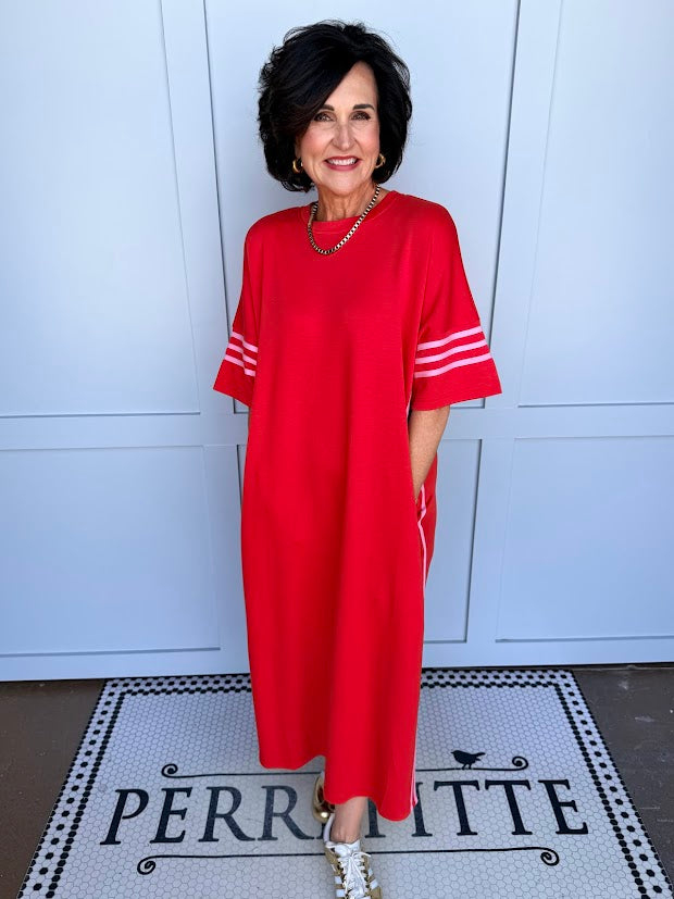 Everyday Knit Striped Midi-Red/Pink