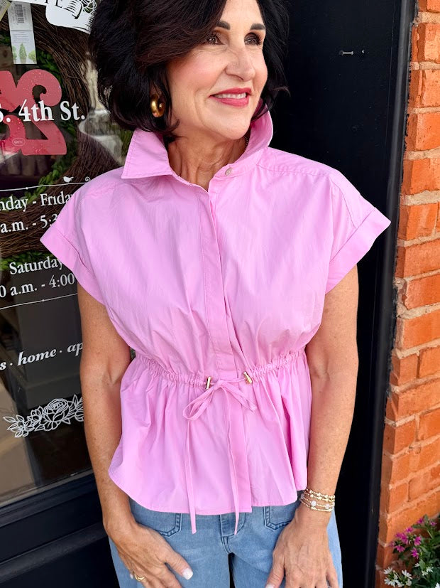 Cinched Drawstring Bubblegum Top
