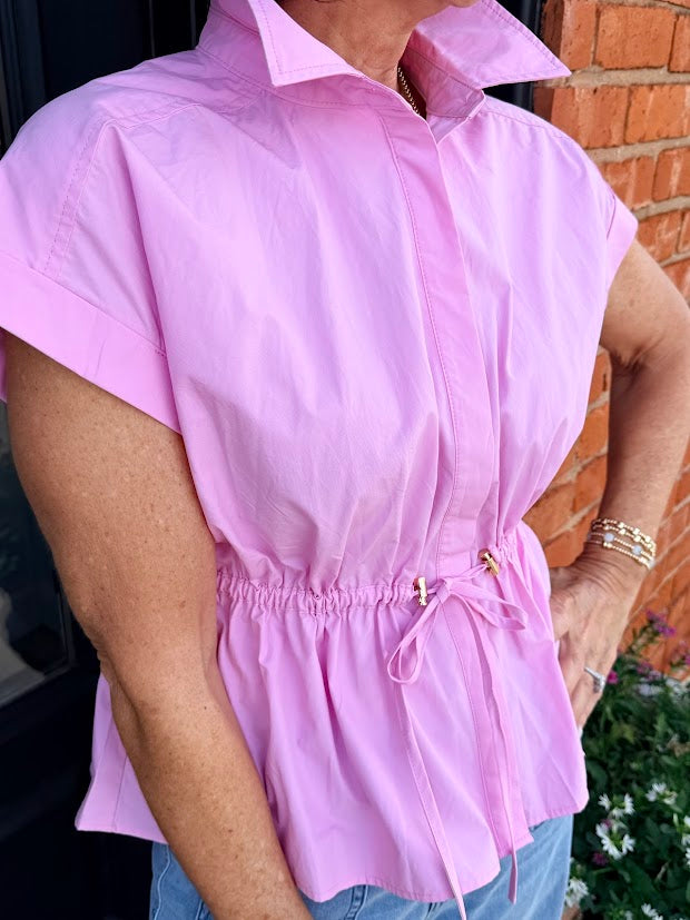 Cinched Drawstring Bubblegum Top