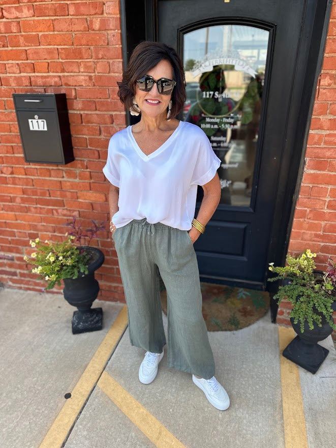 
                      
                        Olive Linen Drawstring Pants
                      
                    