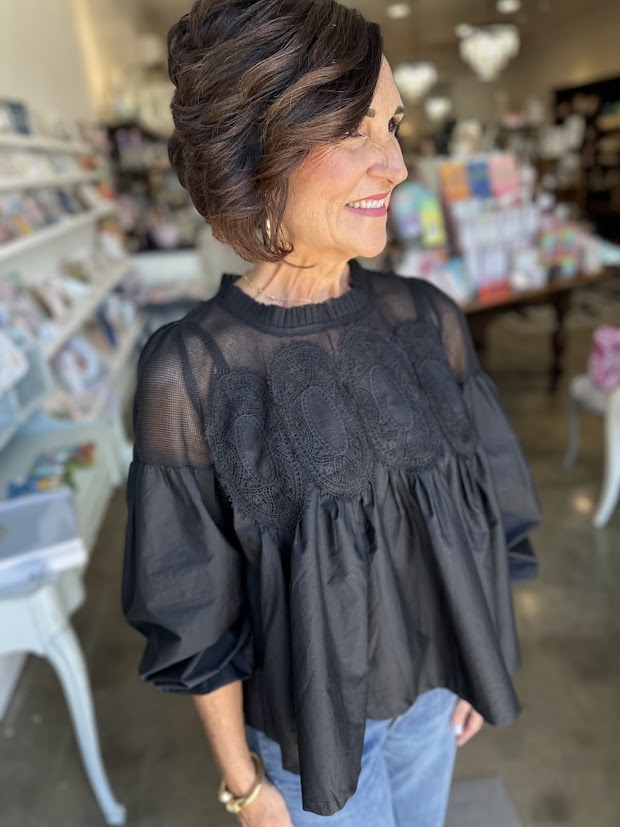 Black Lace Applique Top