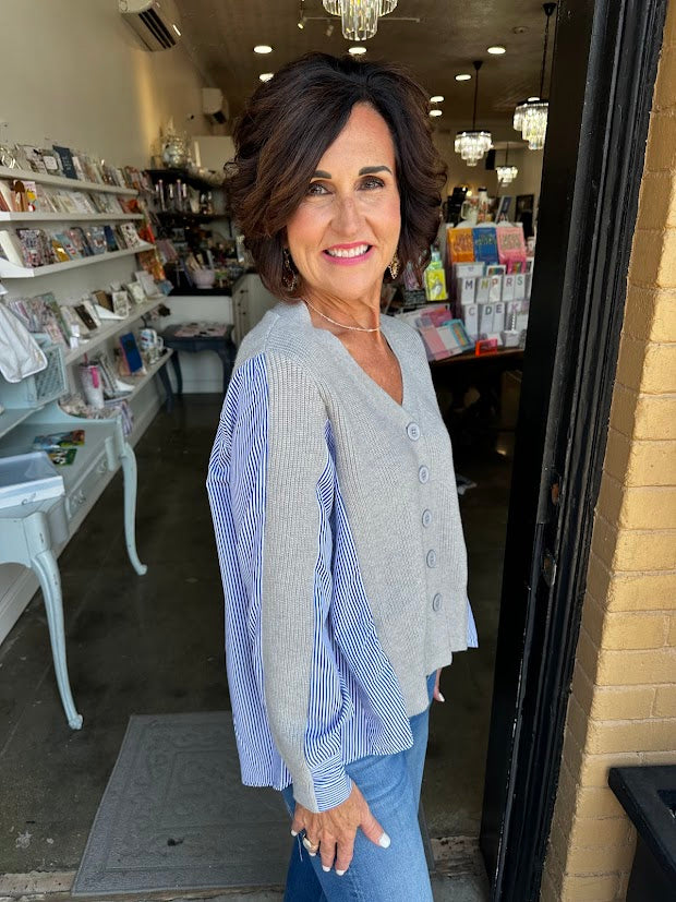 Grey & Blue Mixed Media Cardigan