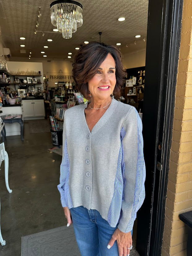 Grey & Blue Mixed Media Cardigan