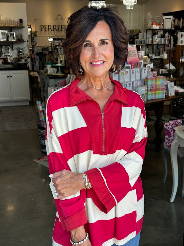 Get Your Game On Crimson Striped Top