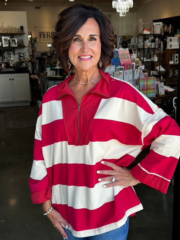 
                      
                        Get Your Game On Crimson Striped Top
                      
                    