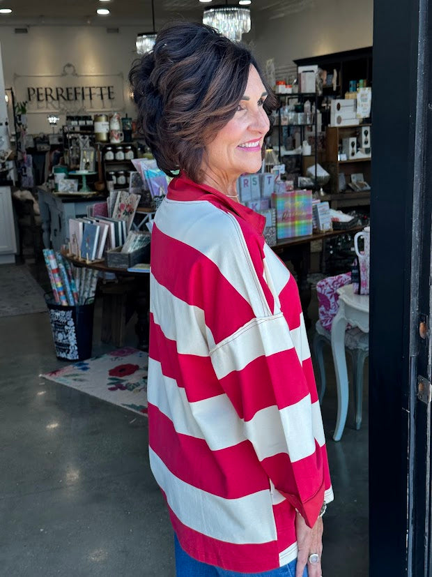 Get Your Game On Crimson Striped Top