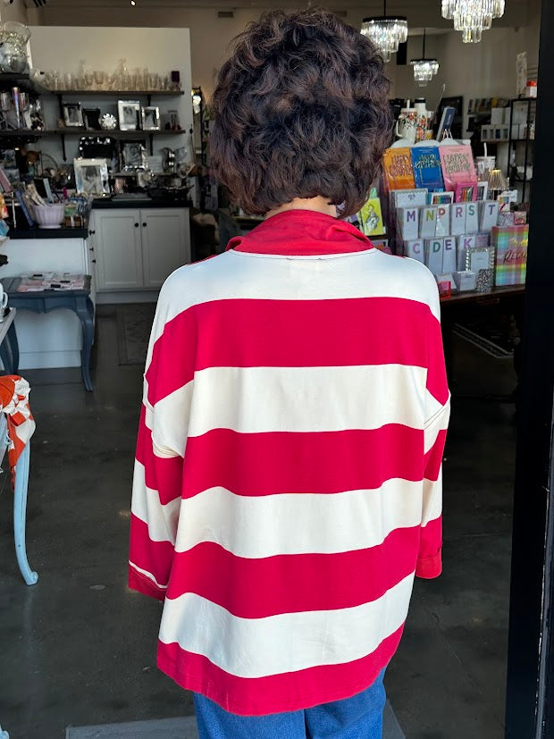 
                      
                        Get Your Game On Crimson Striped Top
                      
                    