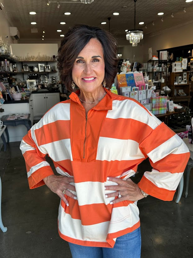 Get Your Game On Orange Striped Top