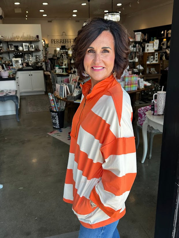 
                      
                        Get Your Game On Orange Striped Top
                      
                    