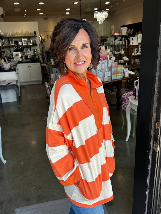 Get Your Game On Orange Striped Top