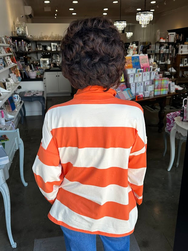 
                      
                        Get Your Game On Orange Striped Top
                      
                    