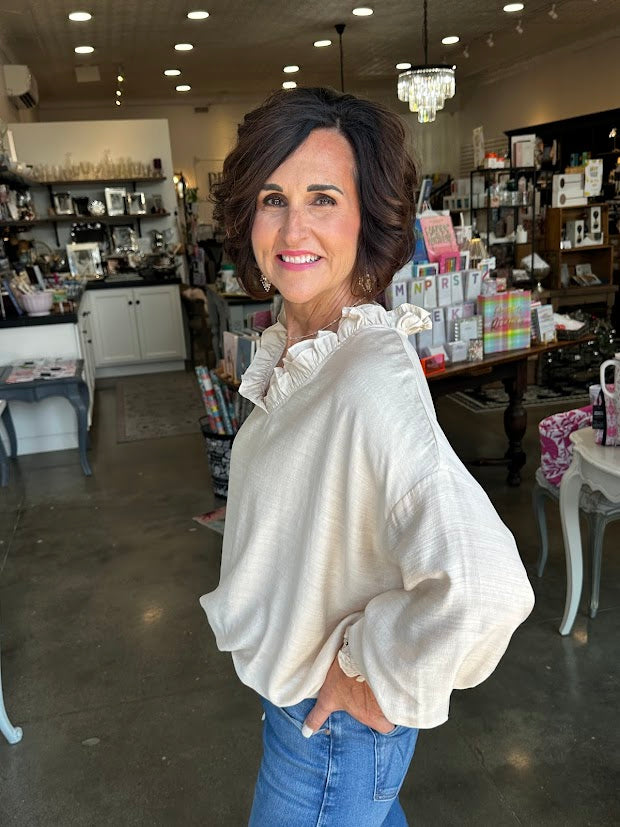 Oatmeal Ruffle Top