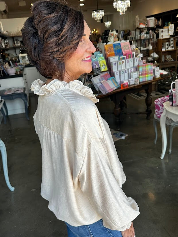 
                      
                        Oatmeal Ruffle Top
                      
                    