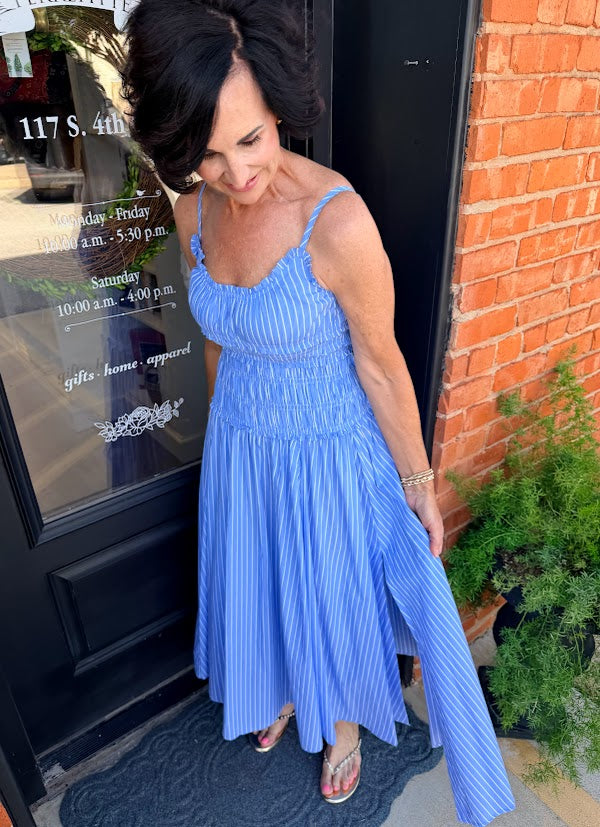 KARLIE Stripe Poplin Smock Cami Maxi Dress