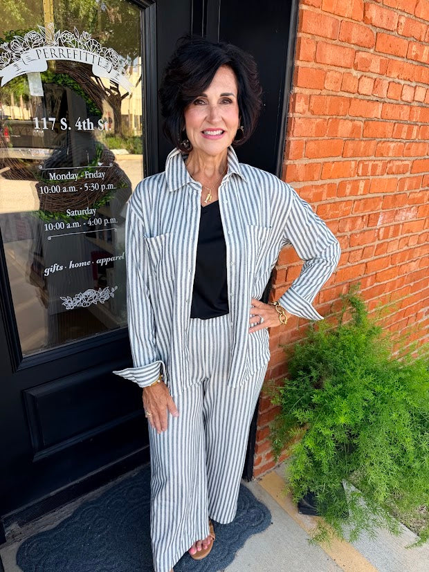 Z Supply Reese Button Up Stripe Top- Eclipse
