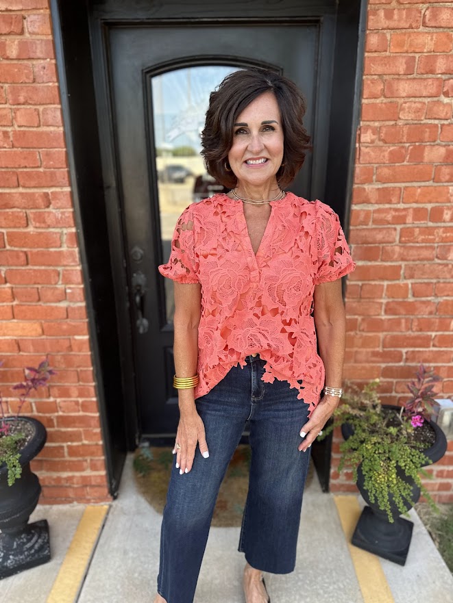 Fall Coral Lace Top