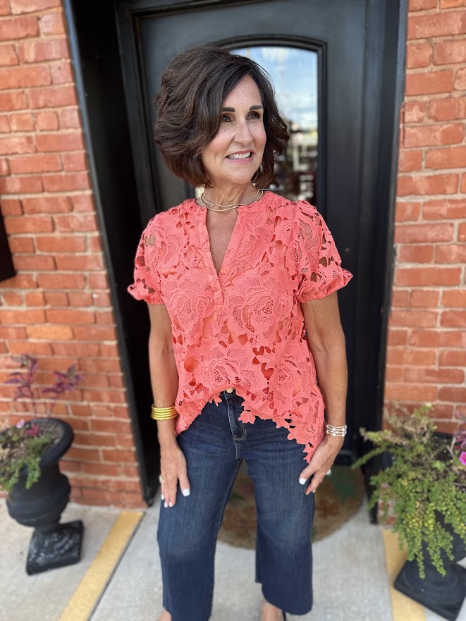 Fall Coral Lace Top