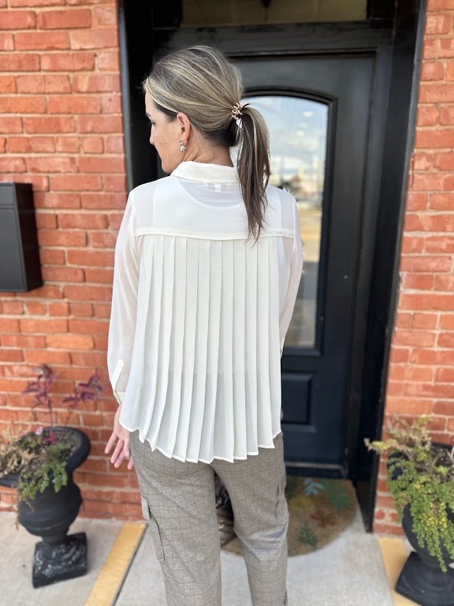 
                      
                        Cream Pleated Back Blouse
                      
                    