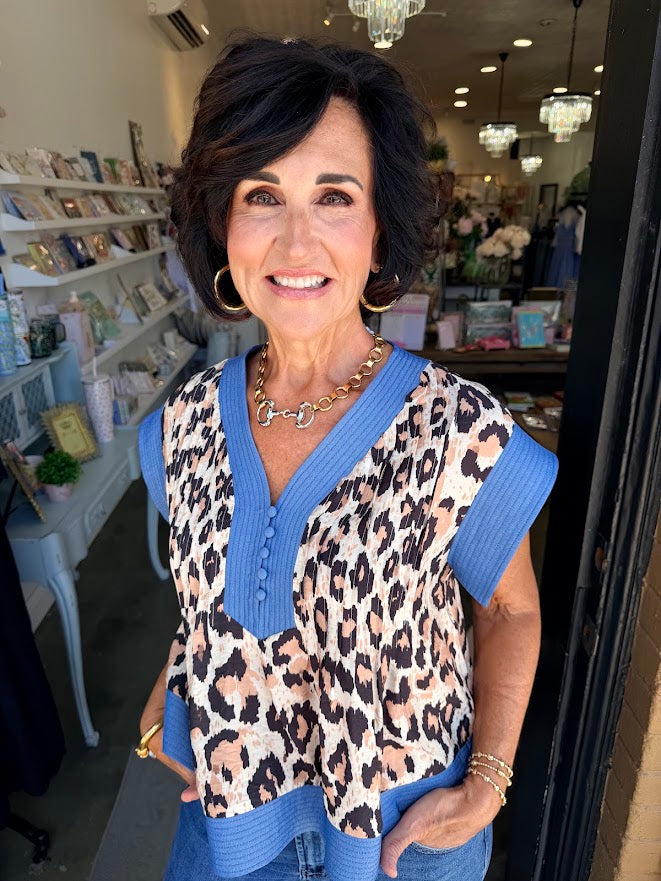 THML Cheetah Print Contrast Top
