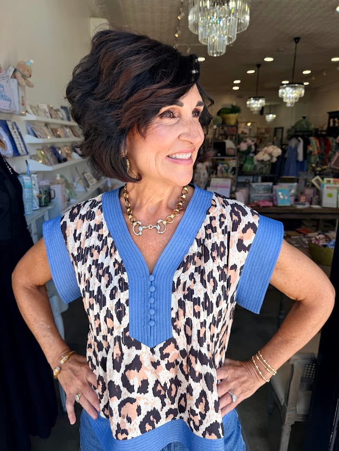 THML Cheetah Print Contrast Top