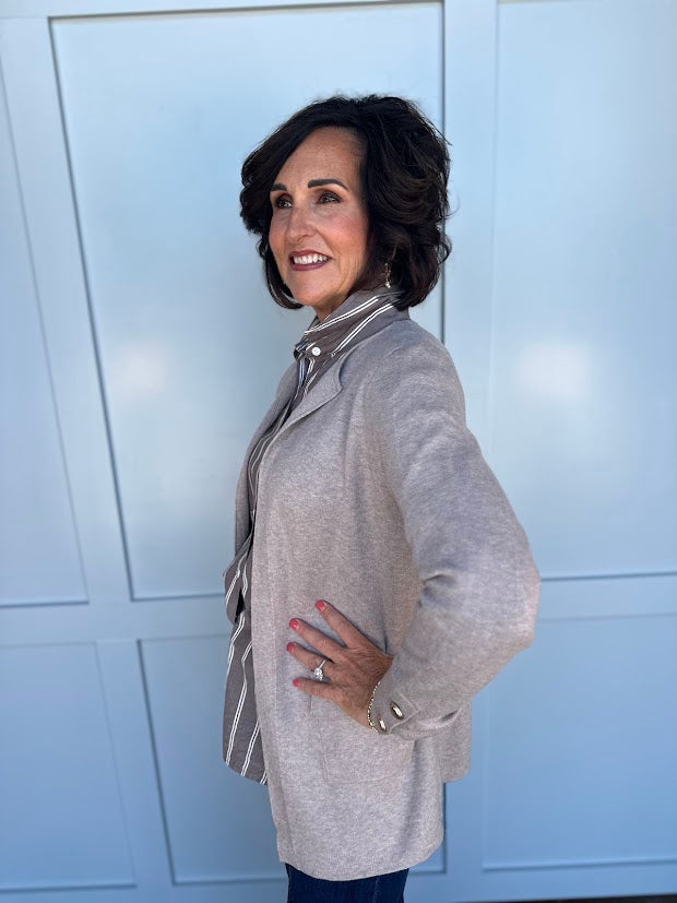 Taupe Open Front Cardigan