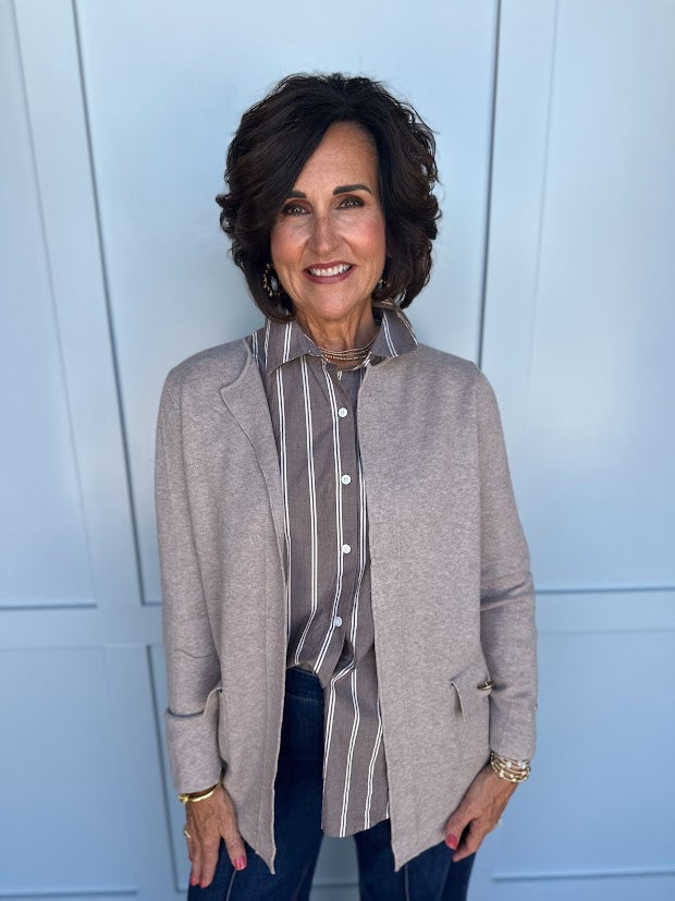 Taupe Open Front Cardigan