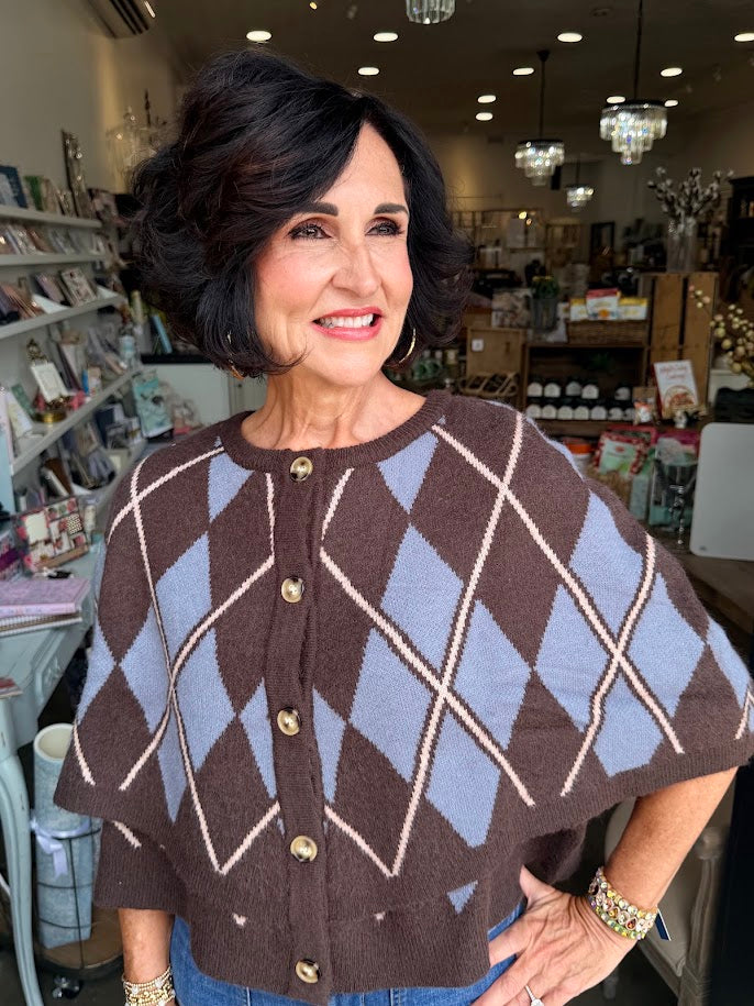Argyle Button Down Cape Cardigan