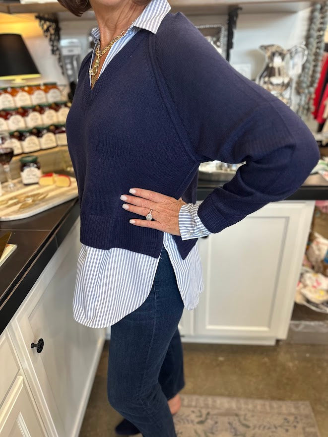 
                      
                        Navy Sweater Combo Top
                      
                    