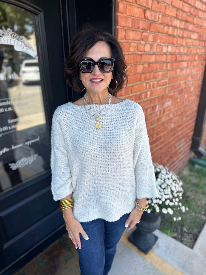 
                      
                        Oatmeal Boucle Sweater
                      
                    